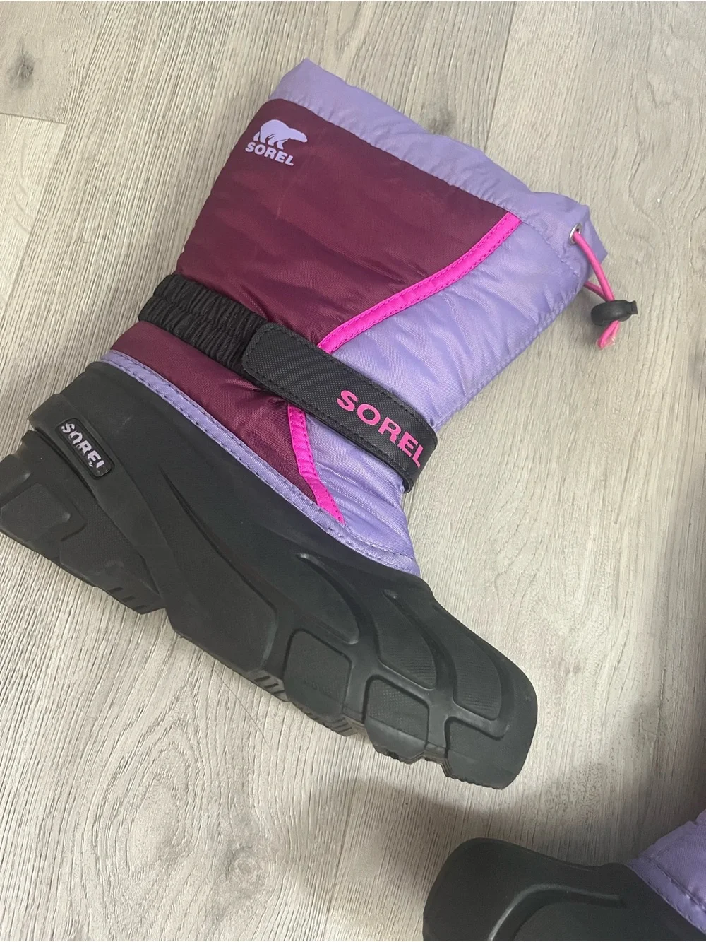 Sorel Kids Purple and Maroon Snow Boots with Black Soles